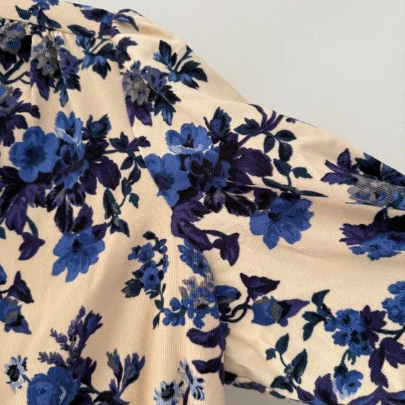 Sezane women's Floral Soledad dress Tiered Mini Dress Blue Cream size 12 (44) - Picture 4 of 9